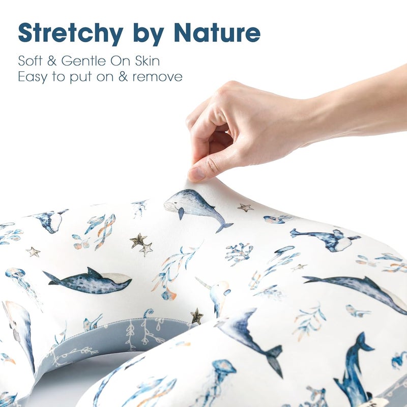 GRSSDER Reversible Nursing Pillow Cover, Ultra Soft Stretchy Minky Removable Nursing Covers Fitted for Breastfeeding Pillows Snug and Safe, Sea Fish - Image 4